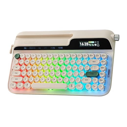 EPOMAKER Glyph Wireless Typewriter Retro Mechanical Keyboard, Screen & Knob & Lever, Wrist Rest, Round PBT Keycap, Hot Swap, RGB, Custom Software, Top-Mount, 75% Creamy Keyboard for PC/MAC