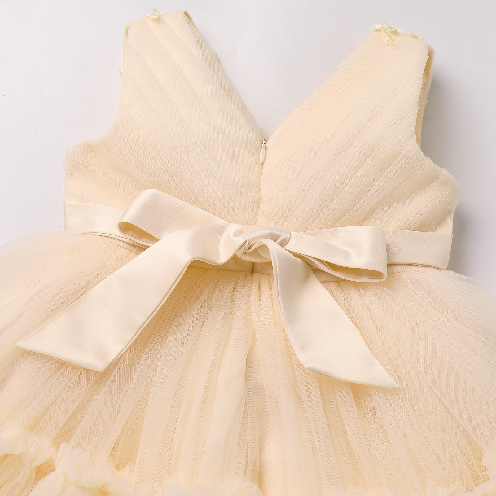 IBTOM CASTLE Blumenmädchenkleider für Hochzeit, ärmellos, V-Ausschnitt, plissiert, Prinzessin, Rüschen, Tüll, Tutu-Kleid, Geburtstagsparty-Kleid