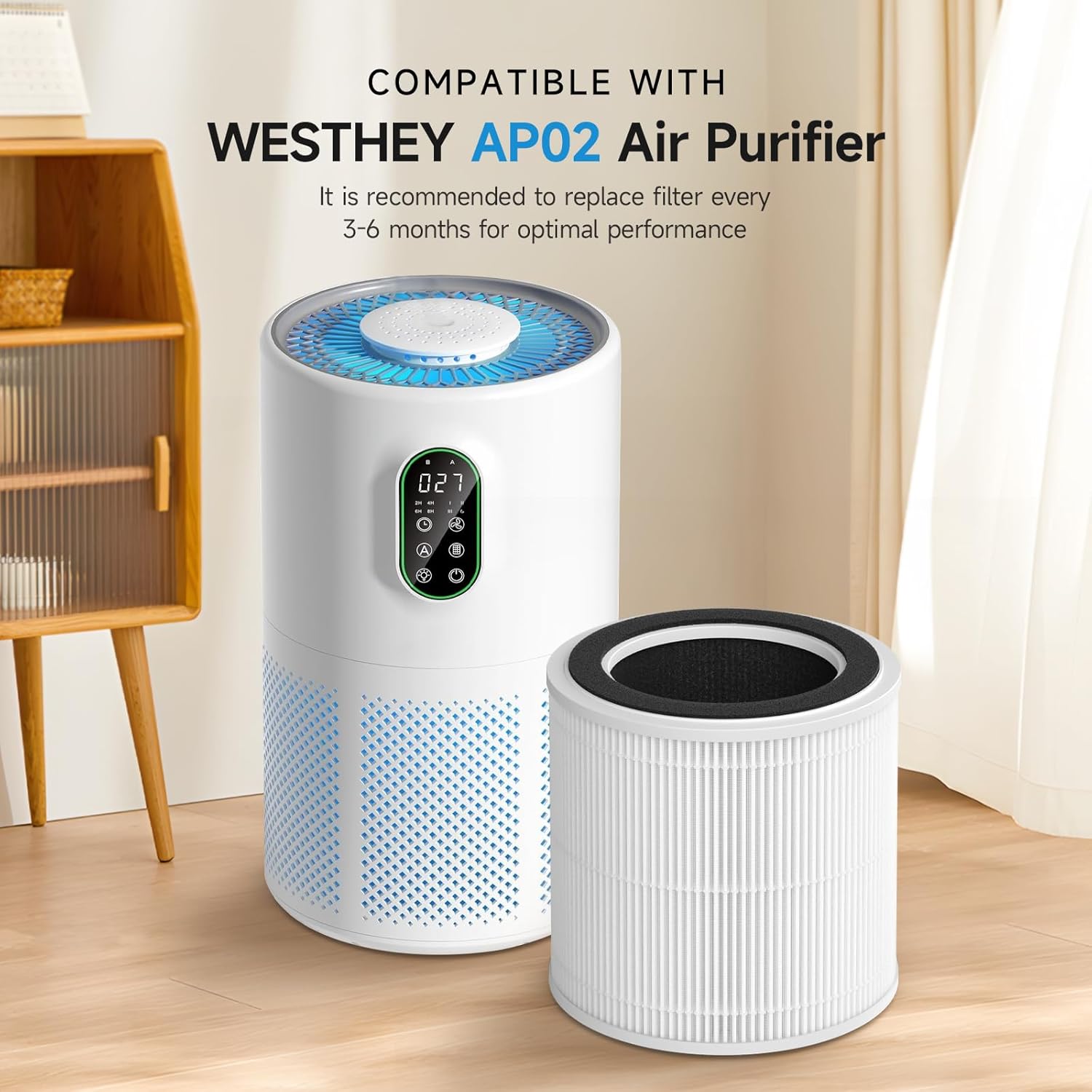 AP02 Replacement Filter Compatible with WESTHEY AP02 Air Purifier, 3-in-1 H13 True HEPA Filter with Activated Carbon, 2 Pack - Image 2