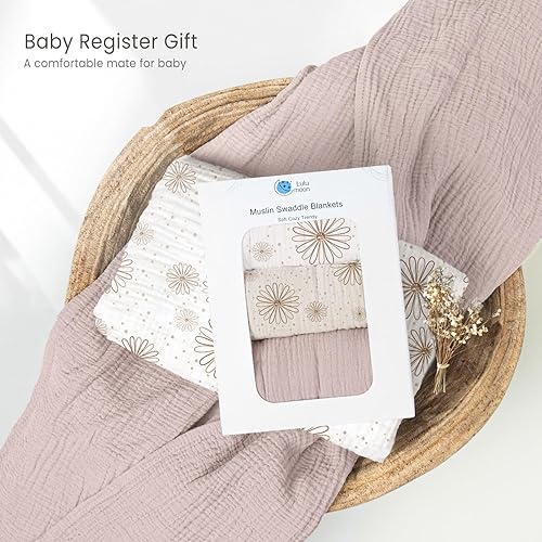 Miniatura 8 de lulumoon Mantas de muselina para bebés manta de recepción suave para recién nacidos, mantas de algodón para envolver pañales neutrales, paquete de 3
