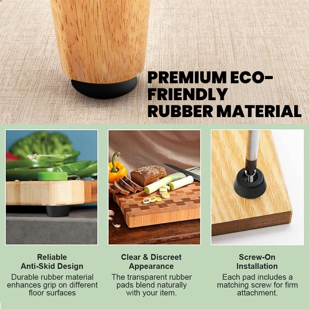 HASTHIP® 20Pcs Black Rubber Bush for Furniture Legs - Flat Rubber Round Feet with Screws Non-Slip Anti-Vibration Bumper Pads for Furniture, Cases, Electronics (Ø - 47mm, H - 12mm)