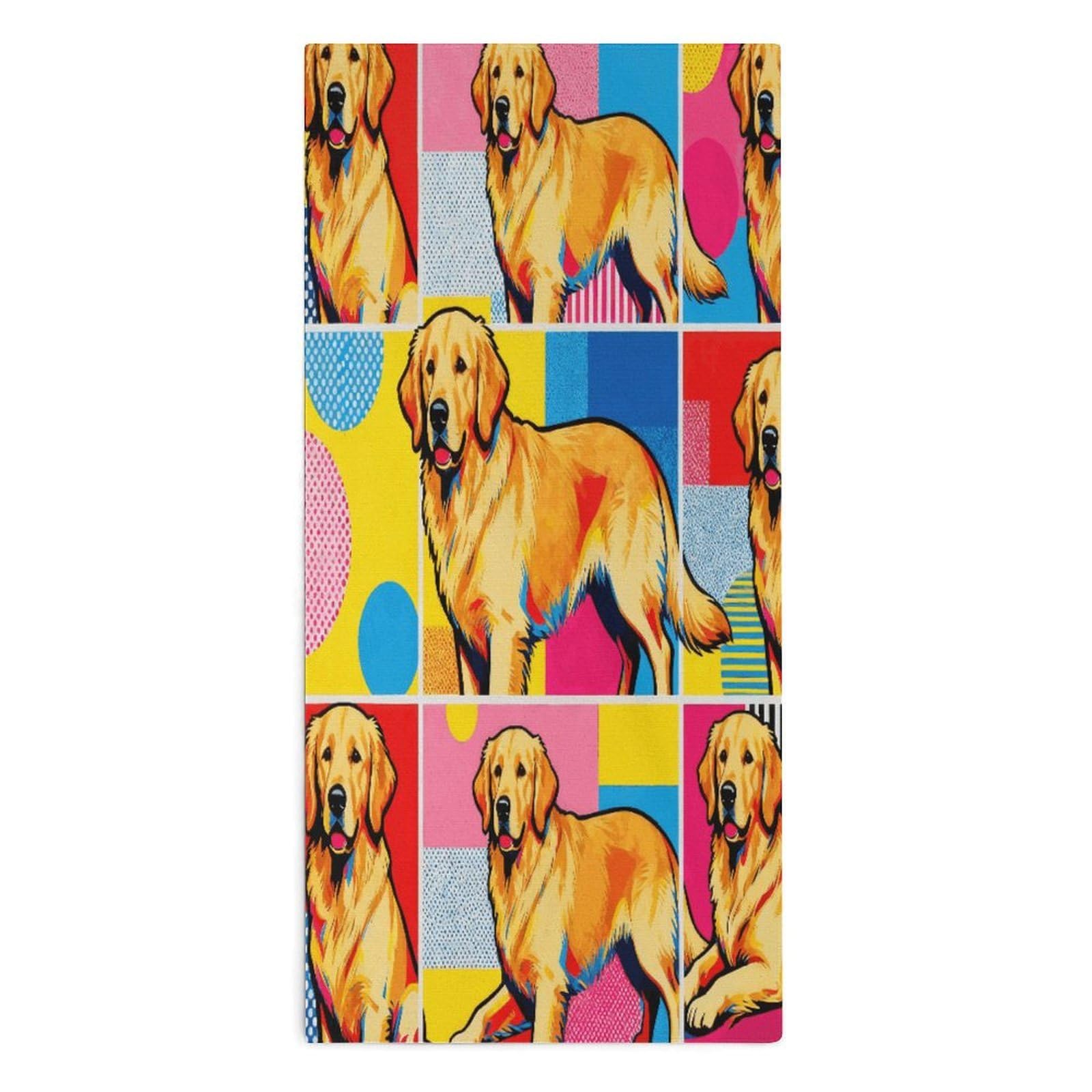 YUXBVKRS Pop Colorful Golden Dog Hand Towels for Bathroom 14x29 Inch