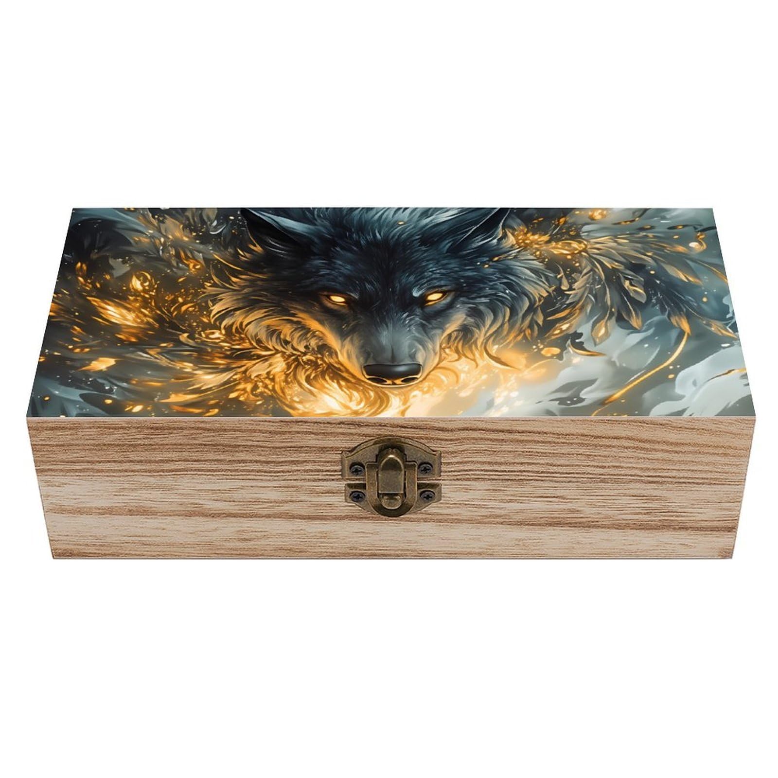 HLBSDM Jellyfish Wooden Storage Box with Hinged Lid,Vintage Gift Box Natural Wood Keepsake Decorative Rustic Jewelry Box 7.9" L*3.9" W*2.3" H