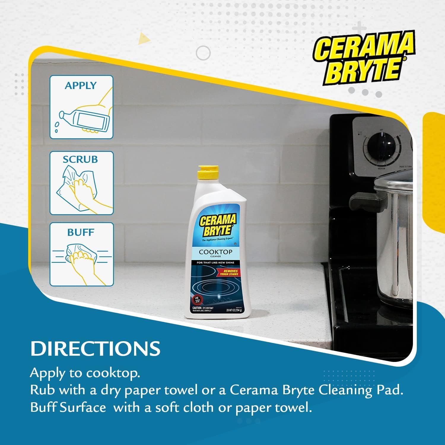 Cerama Bryte Cook Top Cleaner 18 oz 2-Pack & 3 Scraper Pad Pack image 5