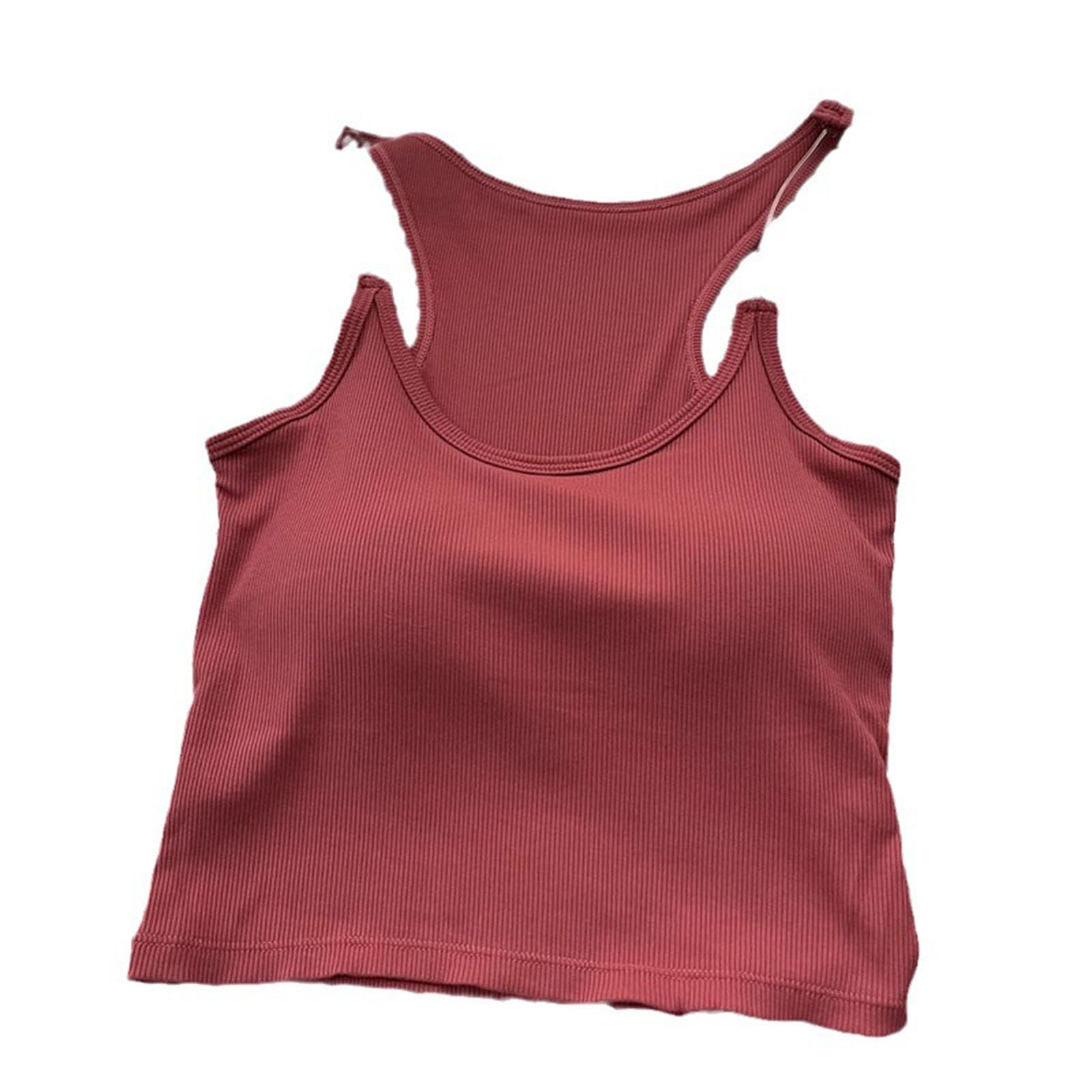 NIBEMINENTWomen Tank Top Solid Color Fashion Multifunction Padded Cropped Camisole Top for Summer Brownish Red Free Size