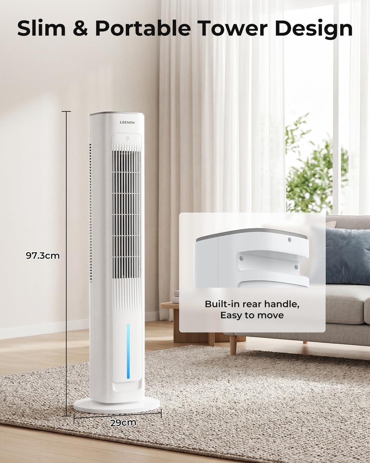LEENON 3-in-1 Turmventilator mit Wasserkühlung, 38" Luftkühler (35dB leise), Fernbedienung, 3 Stufen & 4 Modi, 12H Timer, Oszillierend, Mobiler Verdunstungskühler für Schlafzimmer & Büro