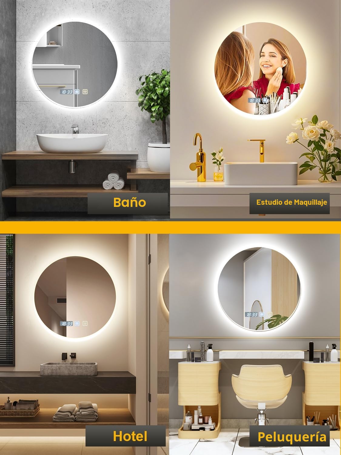 Sararoom Espejo Baño con Luz 60cm, Luces de Baño Espejos de Pared con Reloj, Función Antivaho, 3000K/4000K/6500K, Regulable, Memoria, Cristal Templado HD, IP44 Espejos de Tocador LED Retroiluminado
