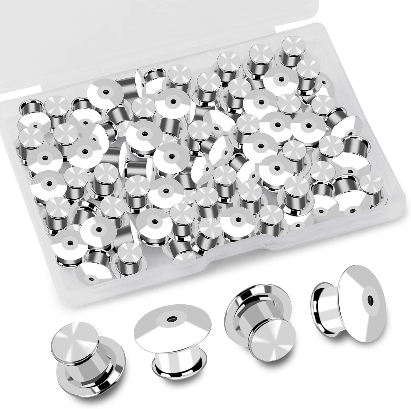 TOOVREN50 Pieces Pin Backs Locking, Locking Pin Backs for Enamel Pins, Metal Pin Backs Locking Clasp for Lapel Pins with Storage Case