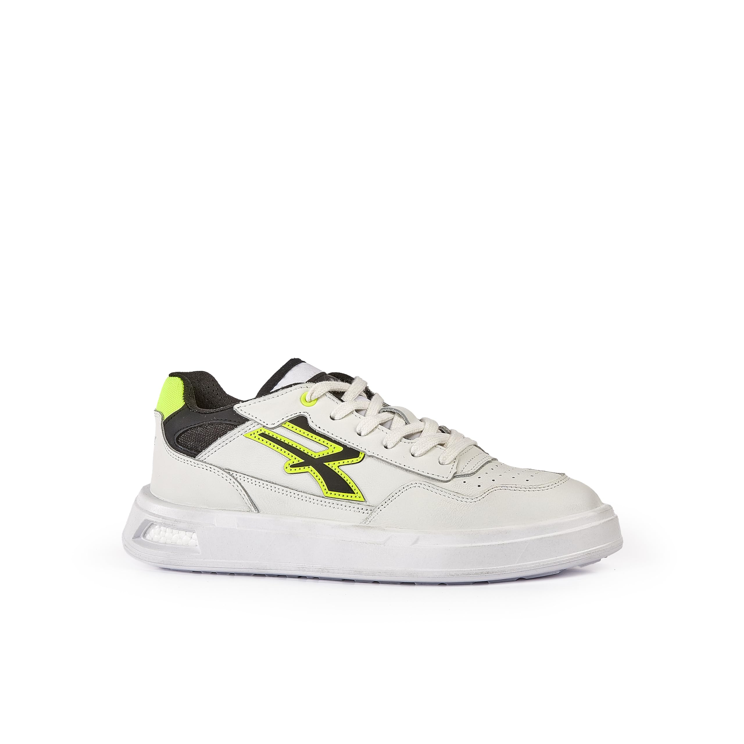 U-Power Urban Lifestyle Harlow, Scarpe Sportive e Casual Bianche, Nere e Giallo Fluo in Morbida Pelle. Sneakers Basse con Suola Antiscivolo con Inserto Infinergy, Ideali per l'uso Quotidiano.