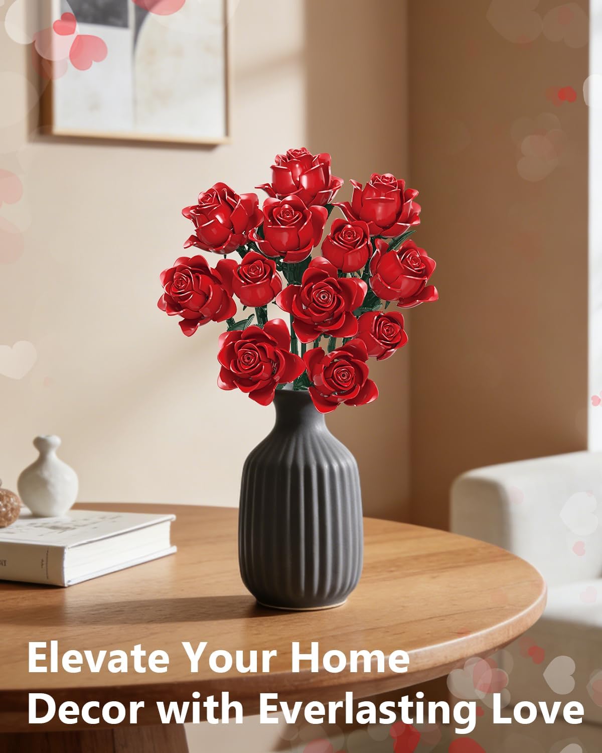 Mother's Day Red Roses Bouquet Building Set, 12 Forever Roses Flowers Bouquet, Compatible with Lego Rose Flowers, Valentines Day for Girlfriend Her Mom Wife