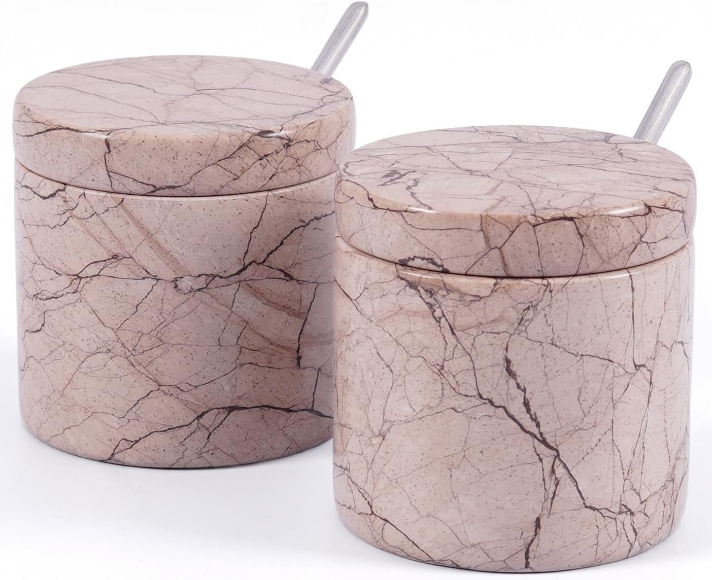 Marble Salt Cellar with Lid and Spoon Set of 2, Marinara