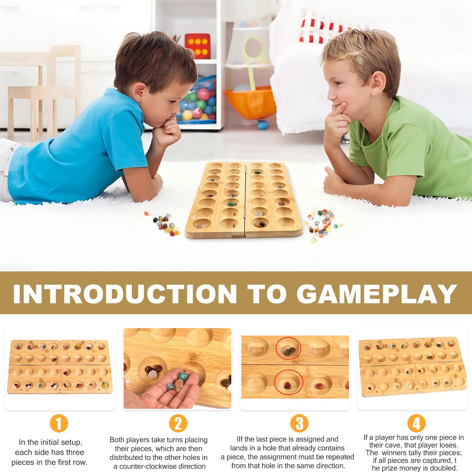 Steinchenspiel, 65 Juwel Kalaha Spiel, Mancala Kalaha Faltbar und Leicht zu Tragen Strategiespiele, Edelstein Match Schach,für Kinder Erwachsene Spannendes Strategiespiel aus Holz
