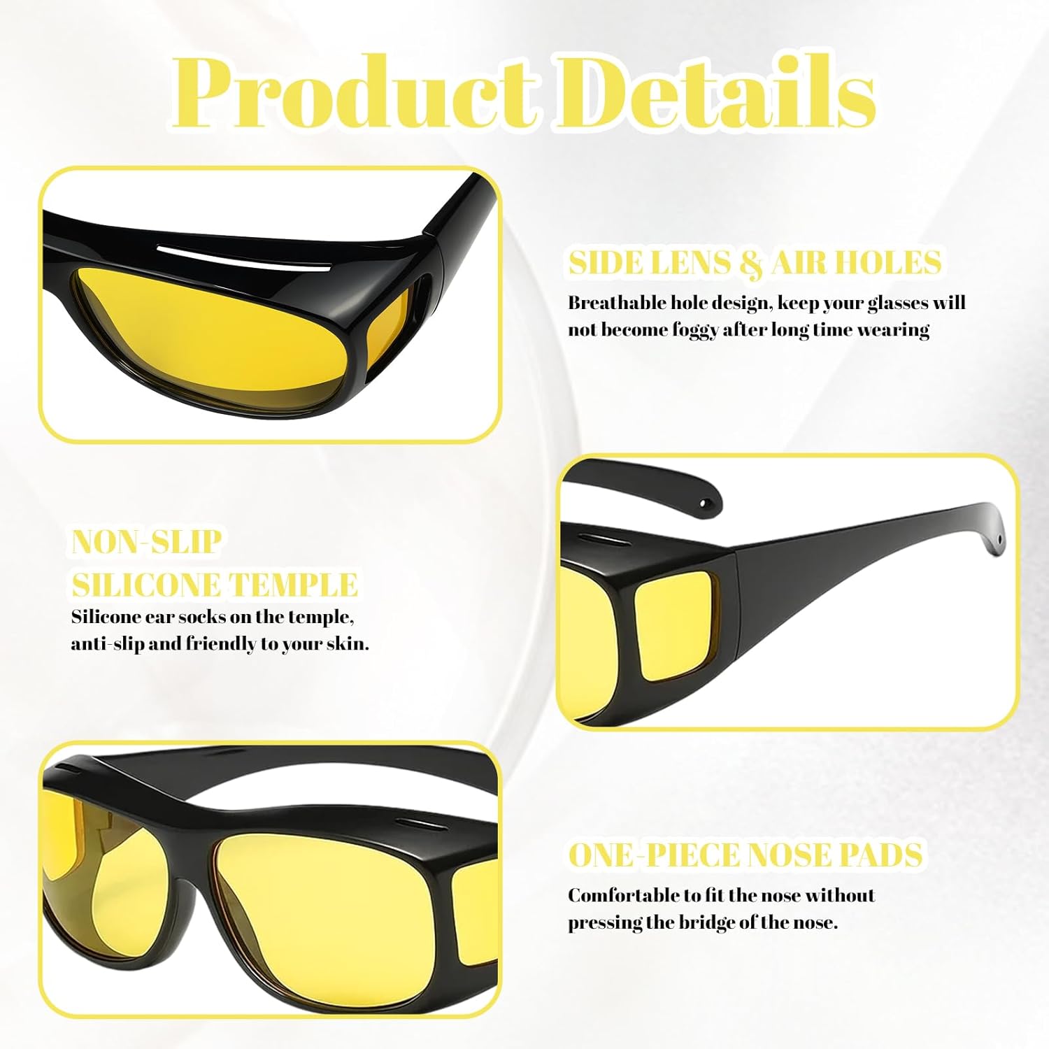 Night Driving Glasses, Anti Glare Polarized Night Vision Glasses for Men and Women, Yellow Lenses for Enhanced Visibility in Dimly Lit Conditions, Black Frame with Yellow Lens - Image 3