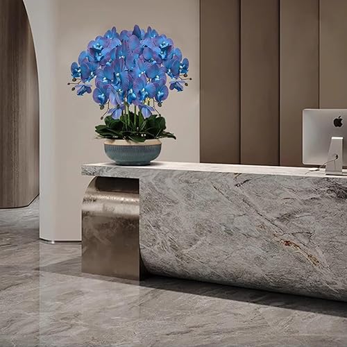 Miniatura 5 de HinyoCo 5 piezas de orquídeas artificiales y 4 paquetes de hojas, flores artificiales de Phalaenopsis de 32 pulgadas para decoración del hogar y