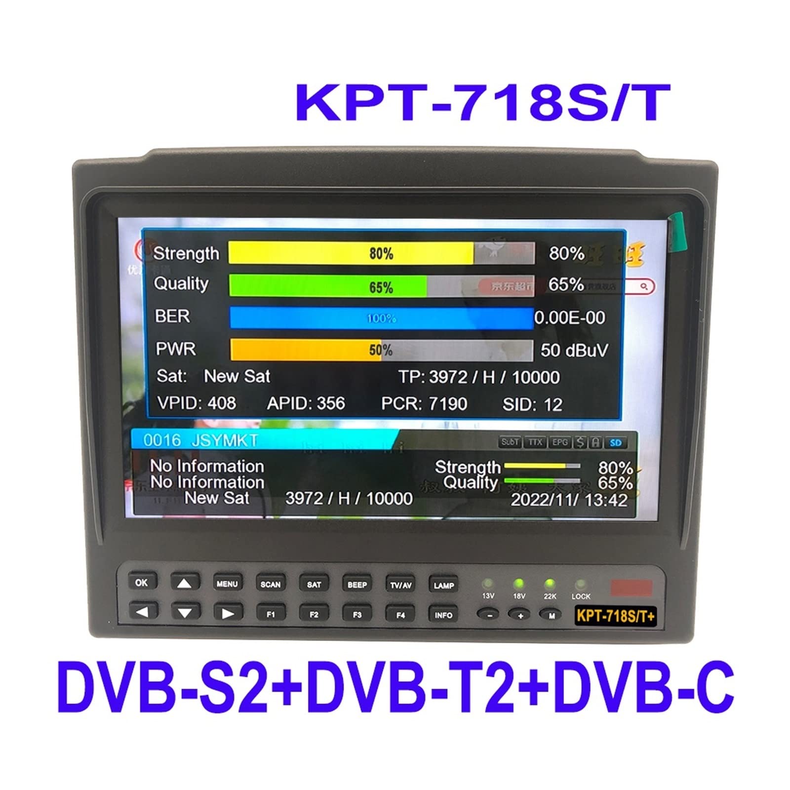 KPT-718ST DVB-S2 DVB-T2 DVB-C Buscador de satélite Medidor HD Satélite Receptor TV Análisis Espectro Mejor Ws-6916 6906 6933 Decodificador del Receptor(KPT-718ST with AHD)