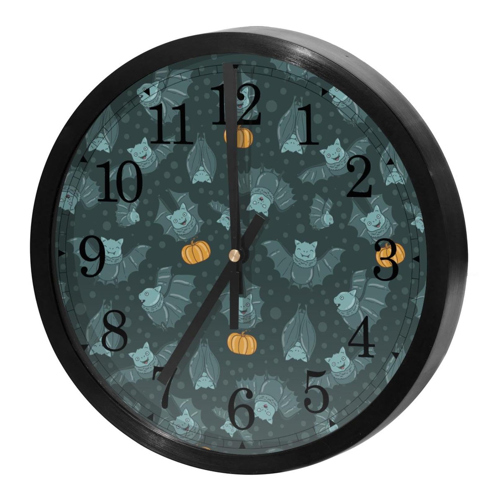 Horloge murale silencieuse sans tic-tac avec motif chauves-souris pour un sommeil sans bruit