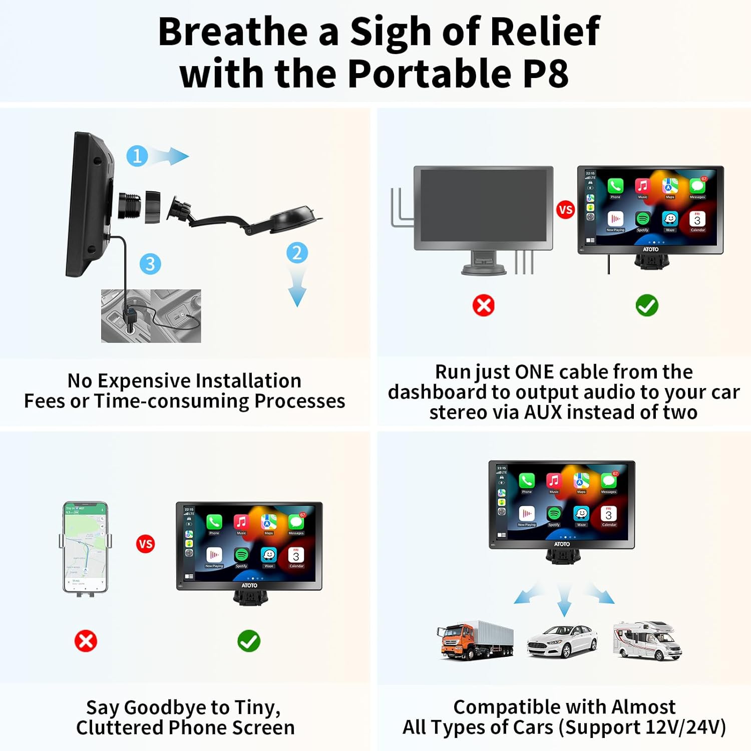 ATOTO P807SD displaying a rear camera view with parking guidelines.