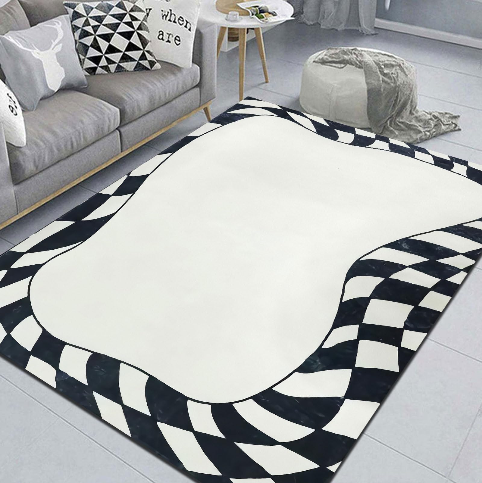 Duże dywany, 2 x 2 m, 200 x 200 cm, zmywalny, antypoślizgowy, miękki, do salonu, sypialni, dekoracja domu, dekoracja podłogi, salon, nowoczesny, abstrakcyjny, geometryczny, czarny