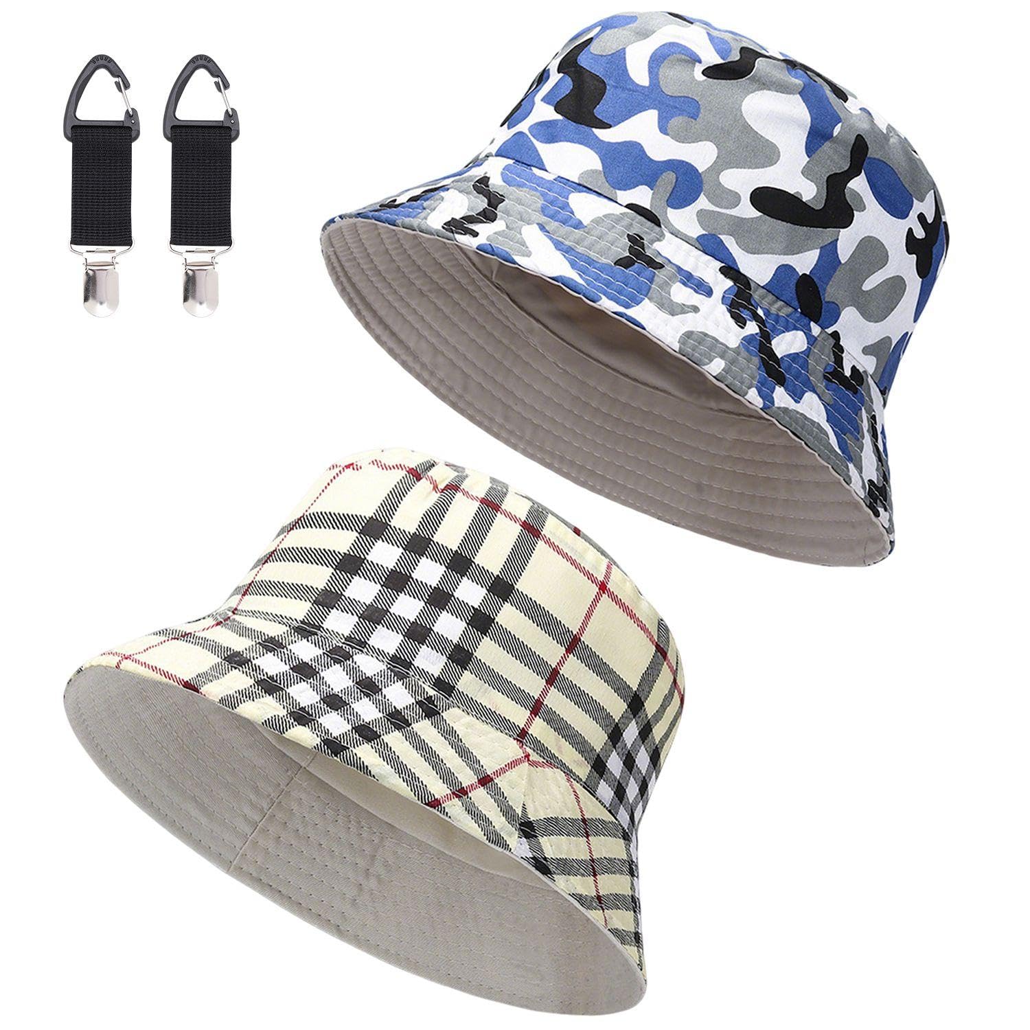 EJUFNS 2 Sunshade Fisherman Hats and 2 Hat Clips, Summer Sunscreen Hats, Cotton Wide-Brimmed Hats, Outdoor Fishing Hats, Suitable for Hiking and Camping.