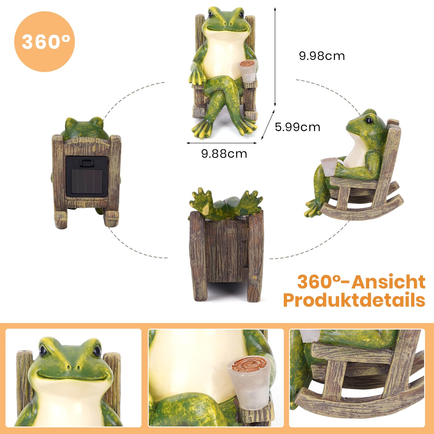 Umikk Grenouille Solaire Drôle – Statue Lumineuse Extérieur Parapluie, Étanche IP65 Jardin
