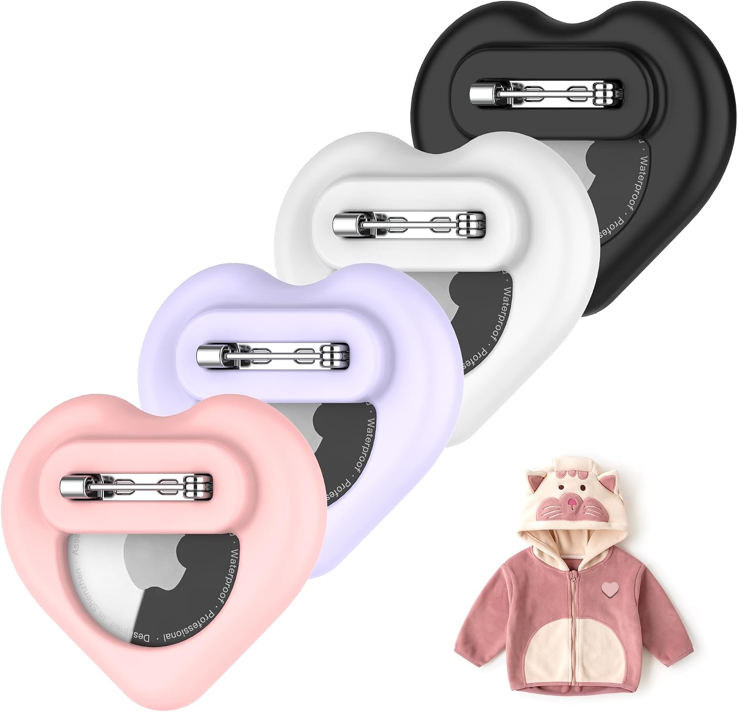 DDJ for AirTag Kids Hidden Case, 4 Pack Holder for Apple AirTags 1st & 2nd Generation, Air TagHolder for Kids with Invisible Pin, for Children/Elderly/Luggage/Pets Collar (Black White Pink Purple)