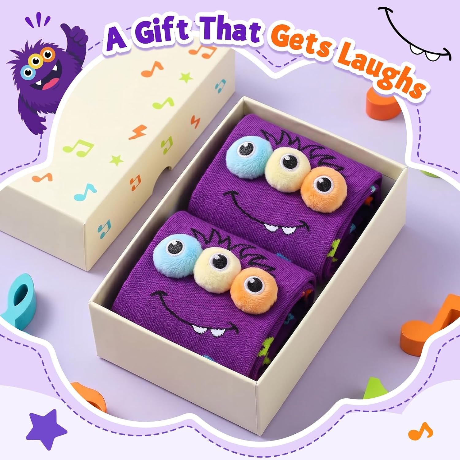 Crazy Socks, 3D Eyes Monster Silly Wacky Socks for Boys Girls
