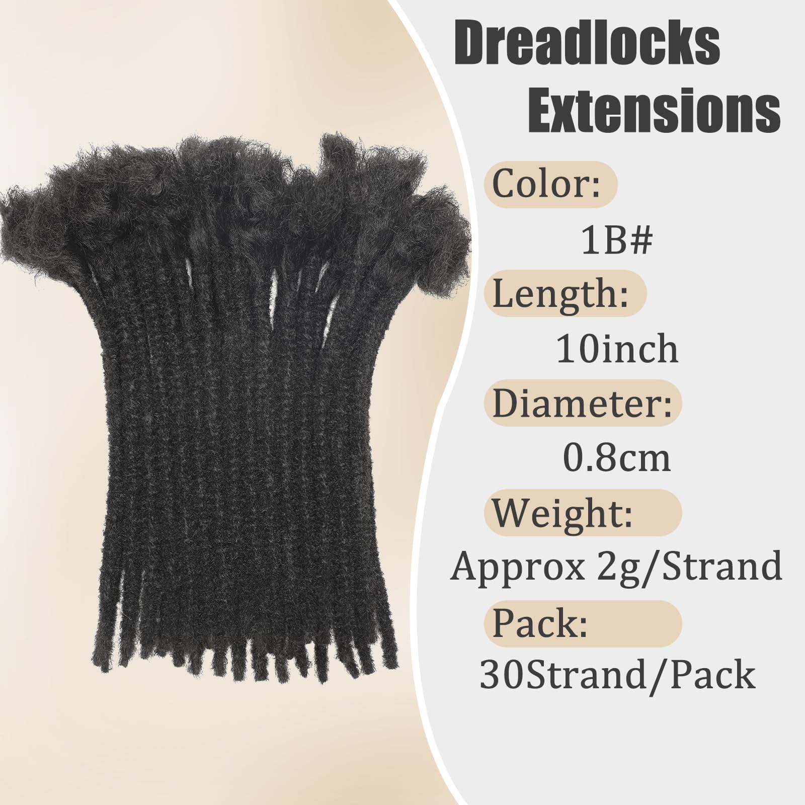 QIDESHENG 10 Inch Dreadlock Extensions Synthetic Hair 30Strands 0.8 Width Handmade Dreads Hair Extensions Reggae Braids Locs Synthetic Hippie Single Ended Dreads for Women/Men/Kids (1B - Image 2