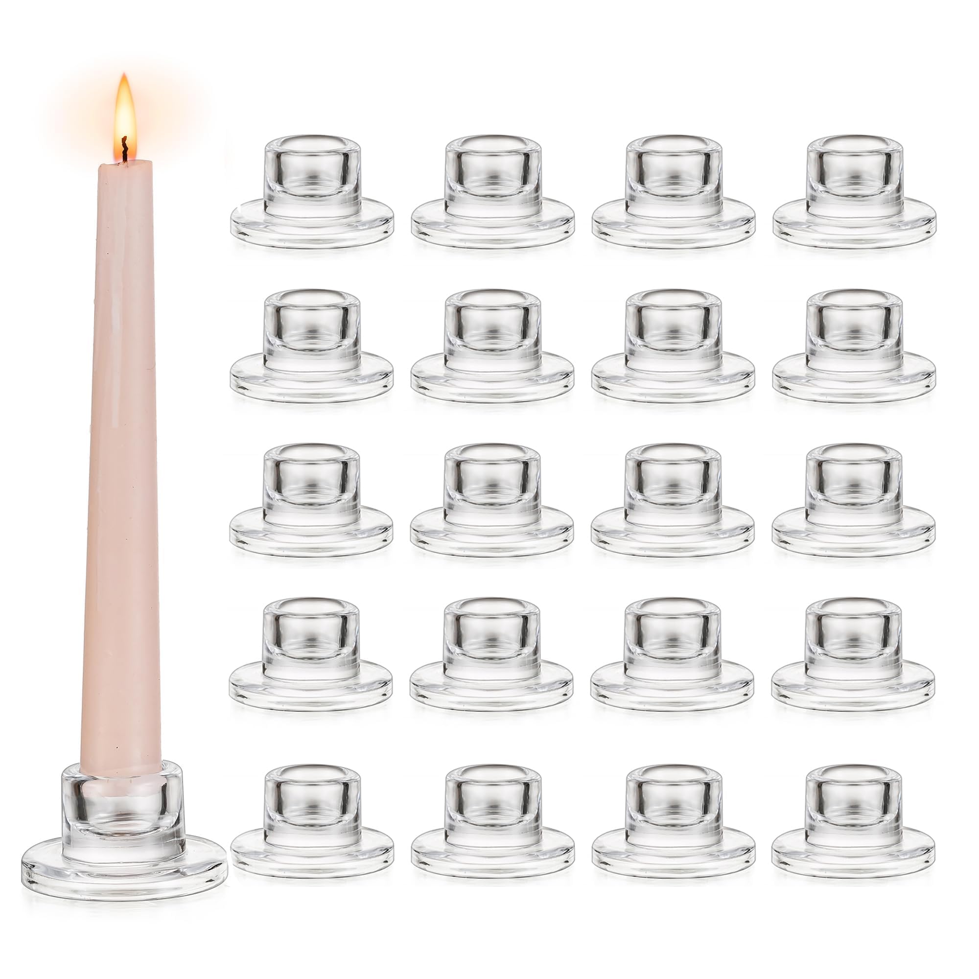 Glasseam Portacandele affusolato in vetro: 20 portacandele conici piccoli, portacandele corti e trasparenti, moderni portacandele per centrotavola, matrimoni, Natale, decorazioni per feste