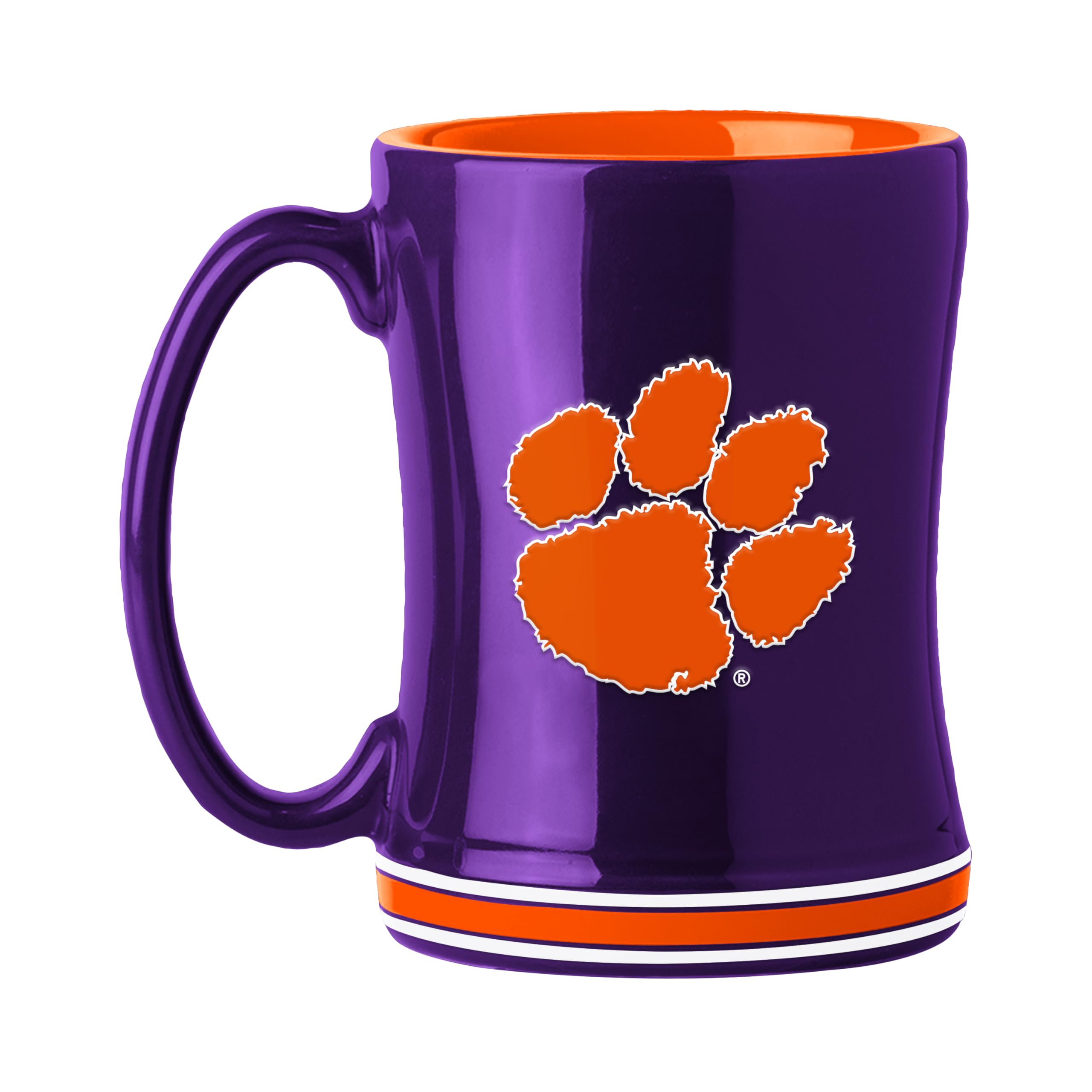 Logo Brands NCAA Clemson Tigers 14oz Ceramic Relief Mug with Team Logo and Elongated Handle