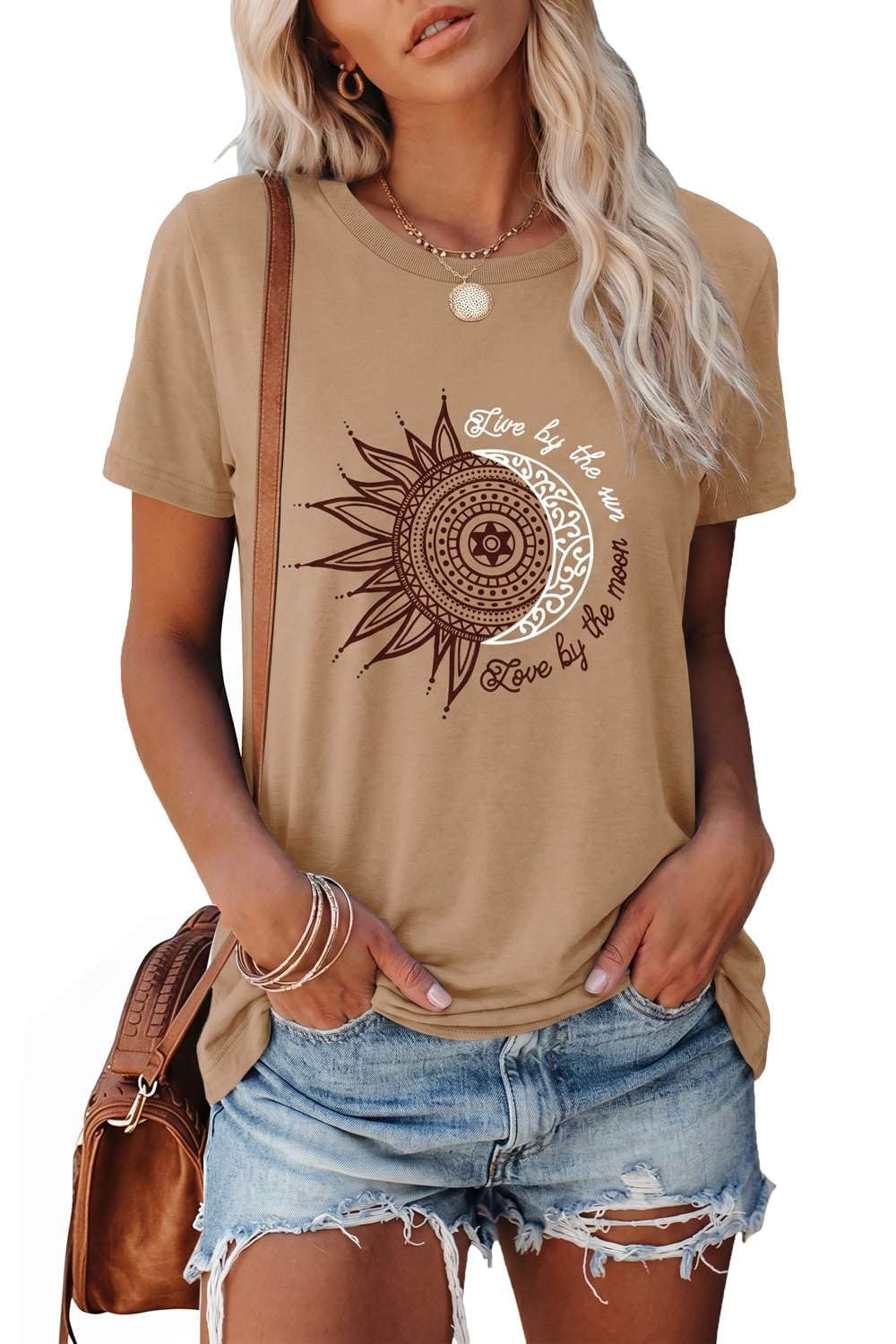 Teesho Damenblusen Sommer Tshirt Bedruck Tops Casual Tunika Shirt Oberteil Locker Longshirt