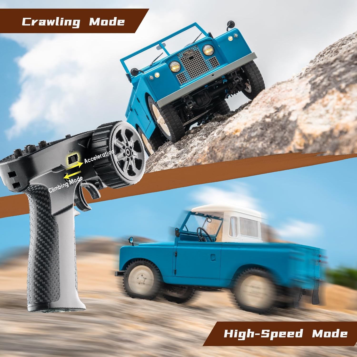 BEEZRC FMS 1/12 RC Crawler Land Rover Series II RC RTR 4WD 2.4G Model Car Hobby RC Crawler RC Cars Offroad RC Truck Remote Control Car with Transmitter LED Lights for Adults(Blue)