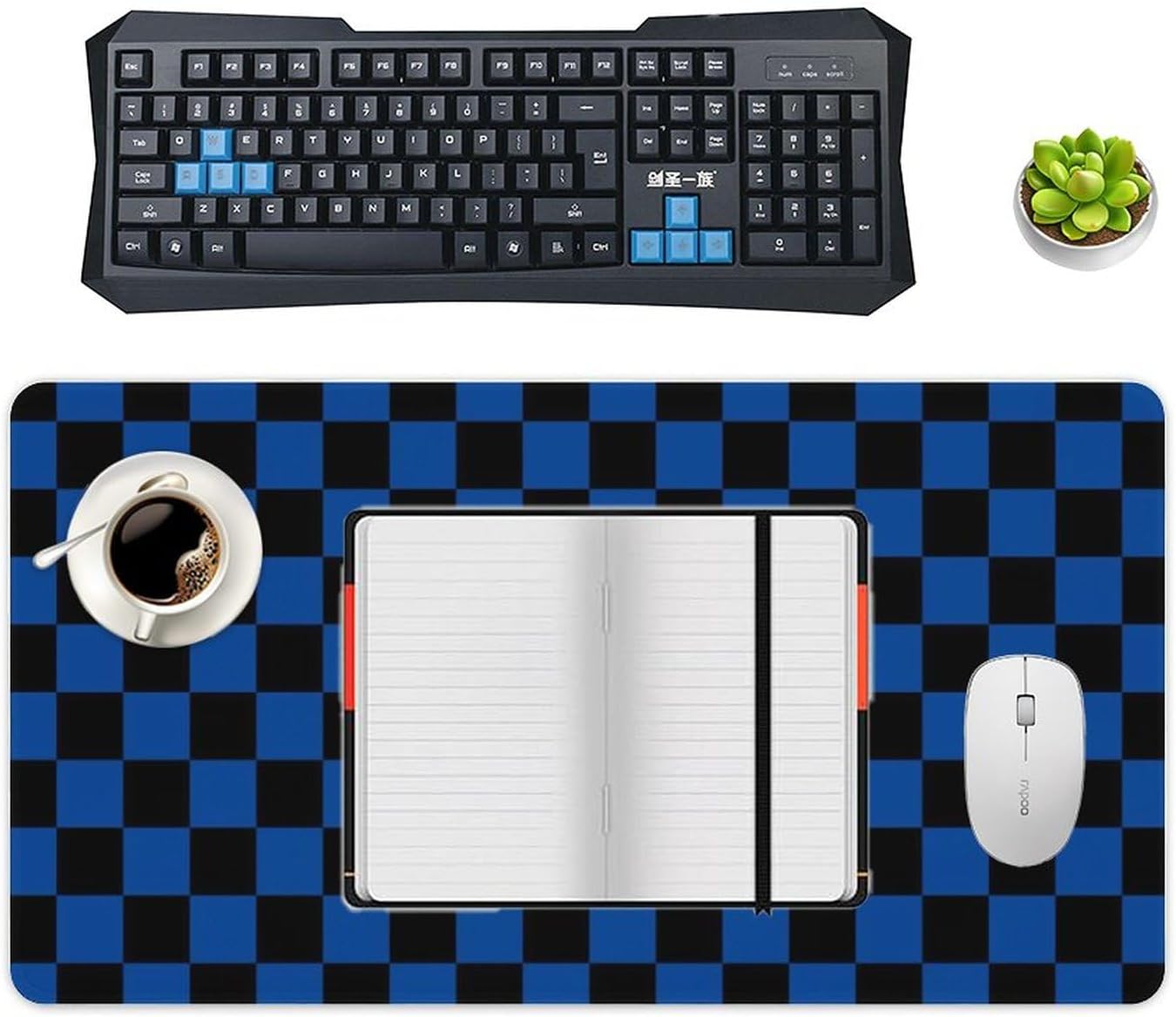 Large Mouse Pads Checkered Black and Blue Desk Mat Gaming Mousepad Non Slip Rubber Mouse Mat for Desk Keyboard, Wireless Mouse, Office Computer 16" x 30"