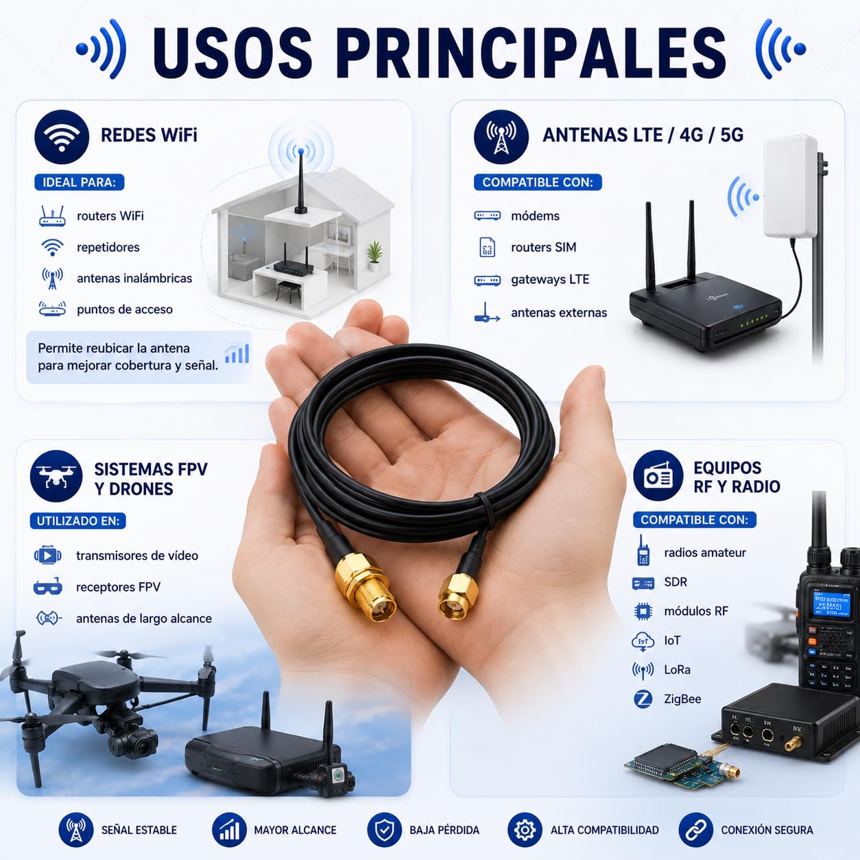 CABLEPELADO Cavo Antenna di Prolunga RP-SMA a SMA Maschio/Femmina - Bassa Perdita per WiFi, Scheda di Rete Wireless PCIE Mini PCI Express - 2 Metri