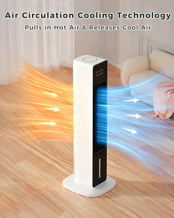 Evaporative Air Cooler, 3-in-1 Portable AC Tower Fan Air Conditioner with 4 Modes & 3 Speeds, 24H Timer, Remote 60°Oscillating Tower Fan, Quiet Swamp Cooler, Tower AC for Bedroom Office, 36inch, Black by Nekileh - Used condition - Image 6