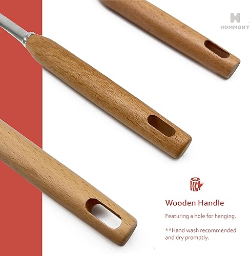 Miniatura 3 de Juego de utensilios de cocina, 8 piezas de acero inoxidable 304 con soporte, mango de madera resistente al calor, juego de utensilios de cocina de