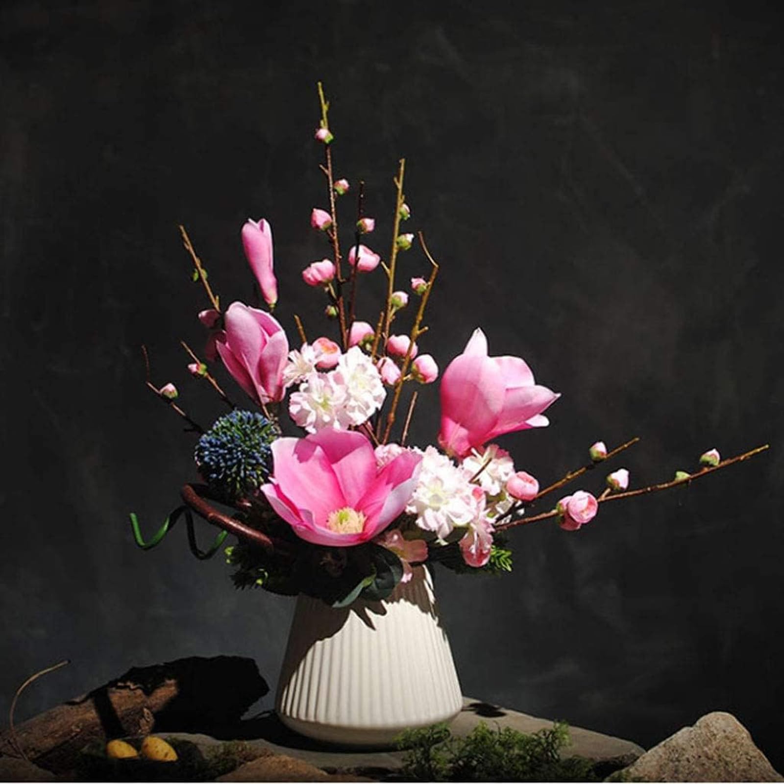 Arreglo Floral de Seda Europeo en jarrón de cerámica – Decoración Floral Artificial para Sala de Estar Arreglo Floral Falso
