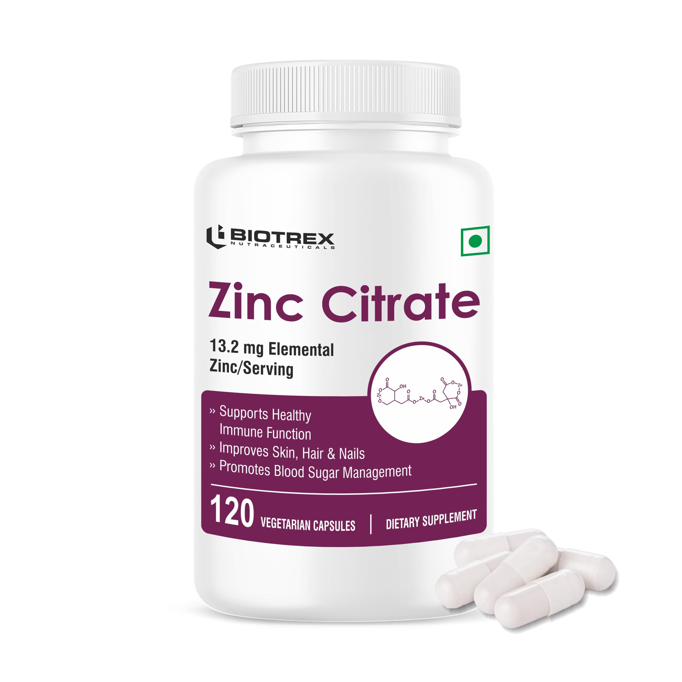 Biotrex Zinc Citrate Supplement With High Purity, Supports Healthy Skin, Hair & Nails, Immune Health - 120 Veg Capsules (B0D8TKBYY3) Amazon Price History, Amazon Price Tracker