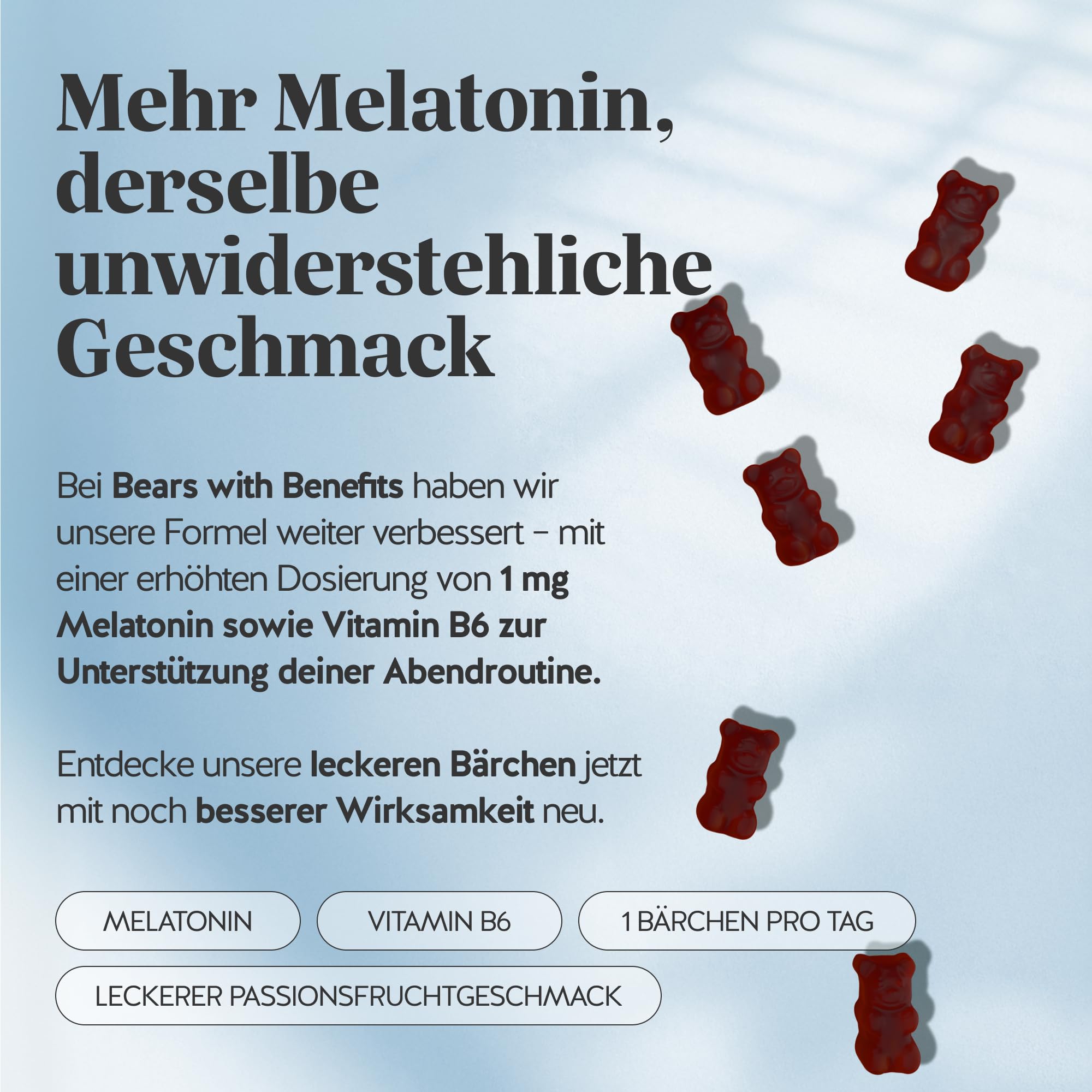 Super Snooze Sleep Vitamin - wit 1mg Melatonin Hochdosierter, Vitamin B6-90 Stücks (3 monate) - Zuckerfrei, Vegan - Bears with Benefits