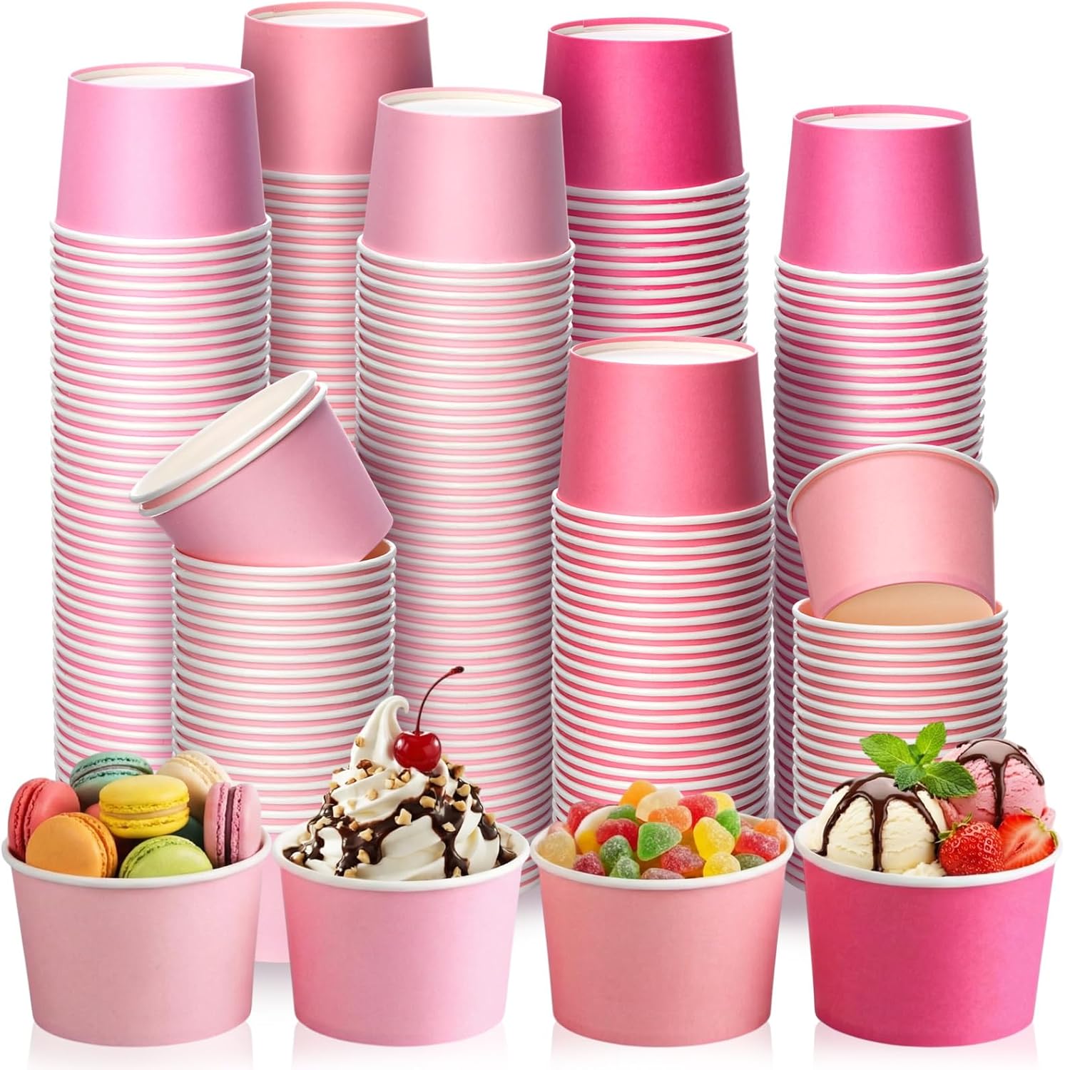 Nuenen 300 Pcs 300 Pcs 8 oz Easter Ice Cream Paper Cups Bulk Disposable Dessert Cups Solid Color Paper Dessert Bowls for Snack Sundae Spring Party Favors Ice Cream Bar Supplies (Pink Gradient)