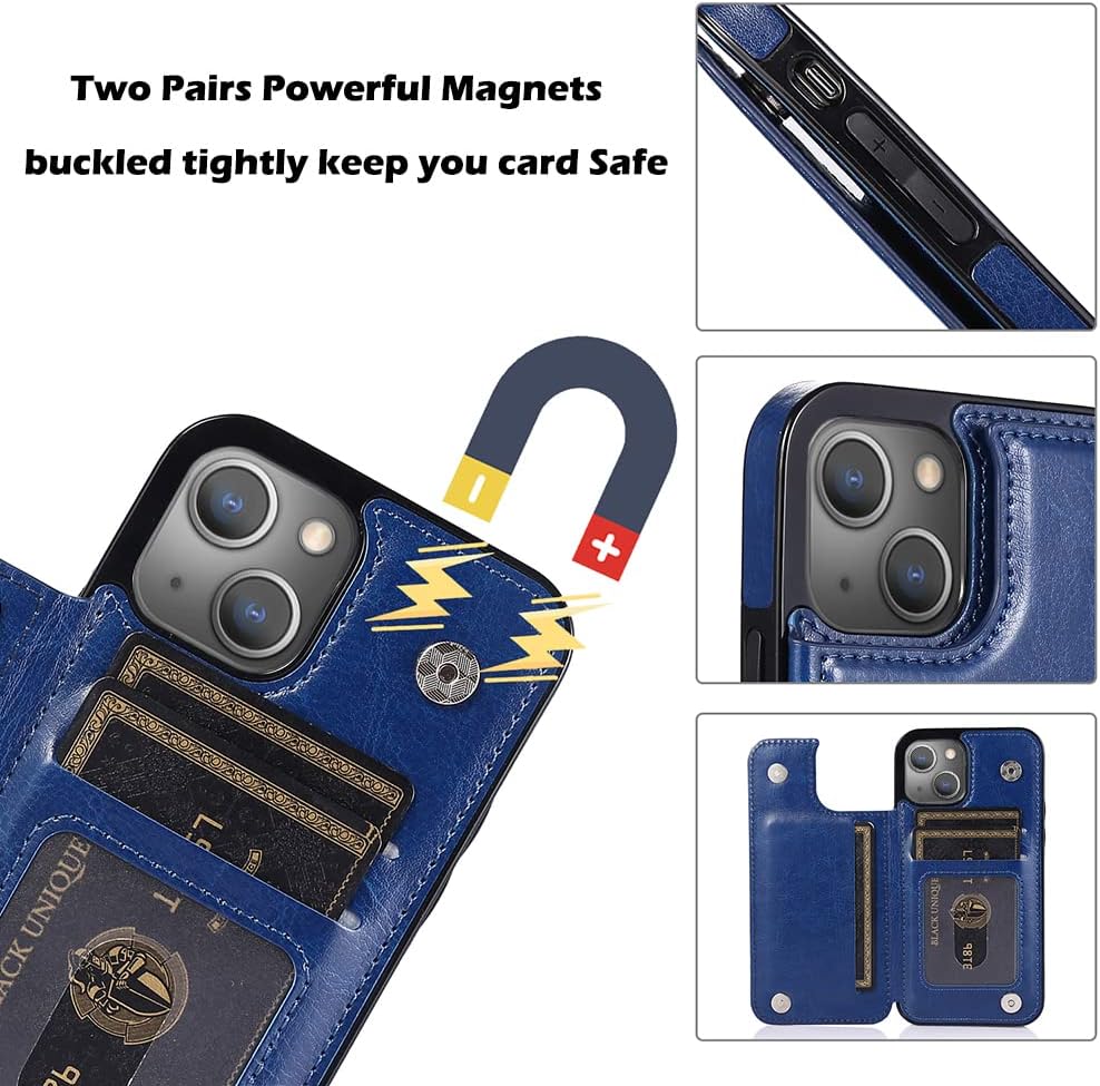 uCOLOR Flip Leather Wallet Case Card Holder Compatible with iPhone 13 6.1 iPhone 14 6.1 Women and Girls with Card Holder Kickstand (Navy Flowers) - Image 4