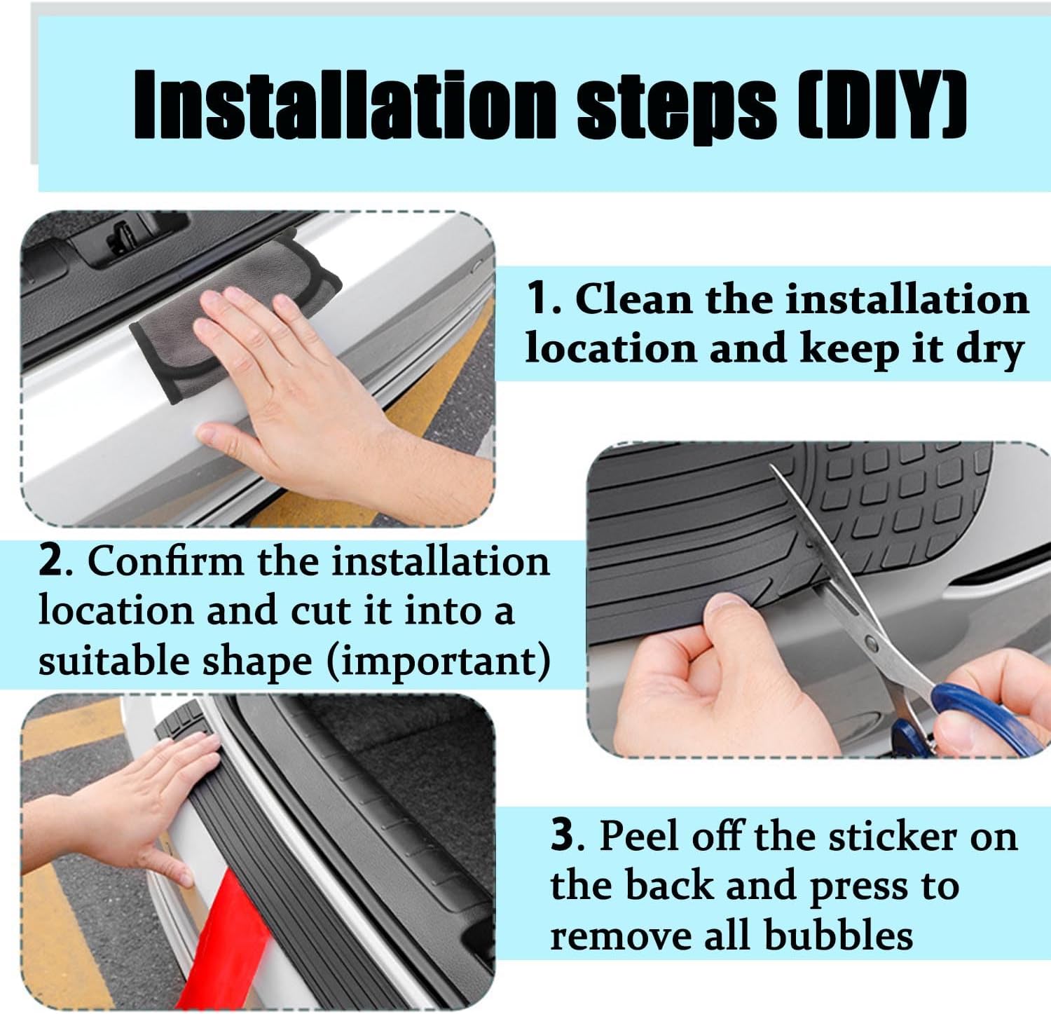 Car Rear Bumper Protector, 41 x 3.4 inch Trimmable, Anti-Scratch Rubber Rear Bumper Guard, Universal Non-Slip Trunk Exterior Accessories, Suitable for Most Cars SUV、 Truck（Pure Black）