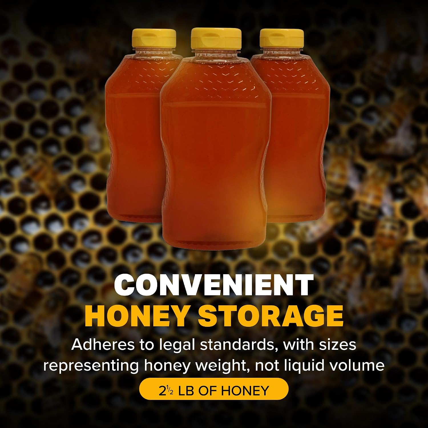Mann Lake Refillable Hourglass Honey Jars | 2.5 lb Plastic Containers with Yellow Flip-Top Lids | Empty Bottles for Honey Storage & Dispensing | 12-Pack (Honey Not Included)