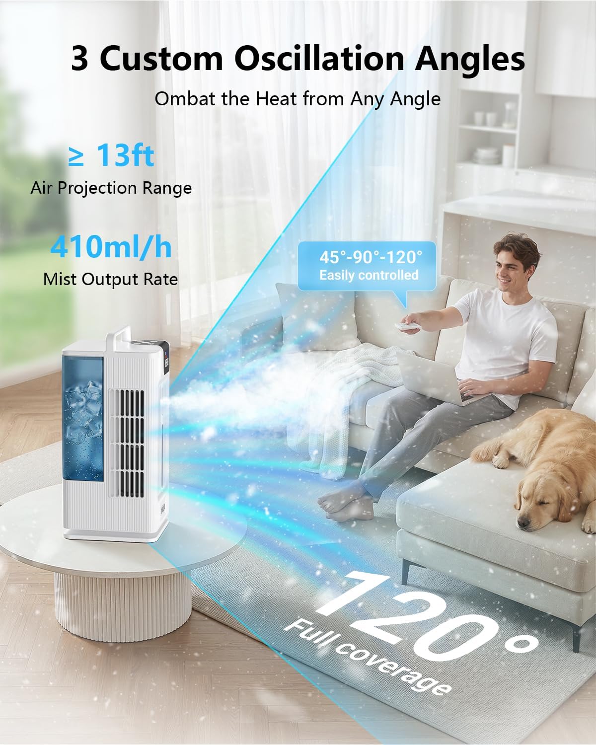 Portable Air Conditioners, 2000ML Personal Air Conditioner, Mini Air Conditioner, Evaporative Air Cooler Fan with 120° Oscillation, 7 RGB Light Modes, 4 Speeds & 1-8H Timer for Bedroom Office