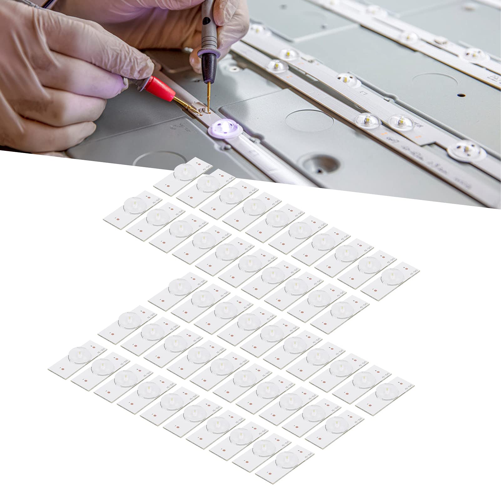 Kadimendium 50 Uds 3V SMD LED Lente Fibra de Vidrio Tablero Lente Lámpara Cuentas 3V SMD Lámpara Cuenta Luz para Reparación de TV LED de 32-65 Pulgadas