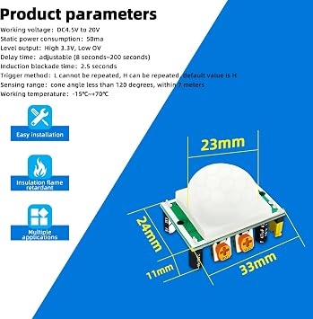 10PCS HC-SR501 PIR Infrared Human Motion Sensor Detector Module | Adjustable sensing distance & delay time, reliable human body detection, widely used for automatic lighting, access control