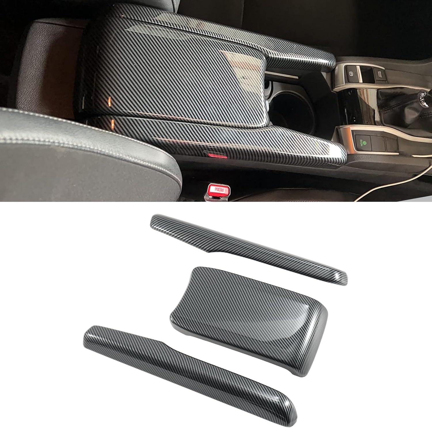 Carbon Fiber Center Console Armrest Storage Box Cover Compatible with Honda Civic 10th Gen 2016-2021