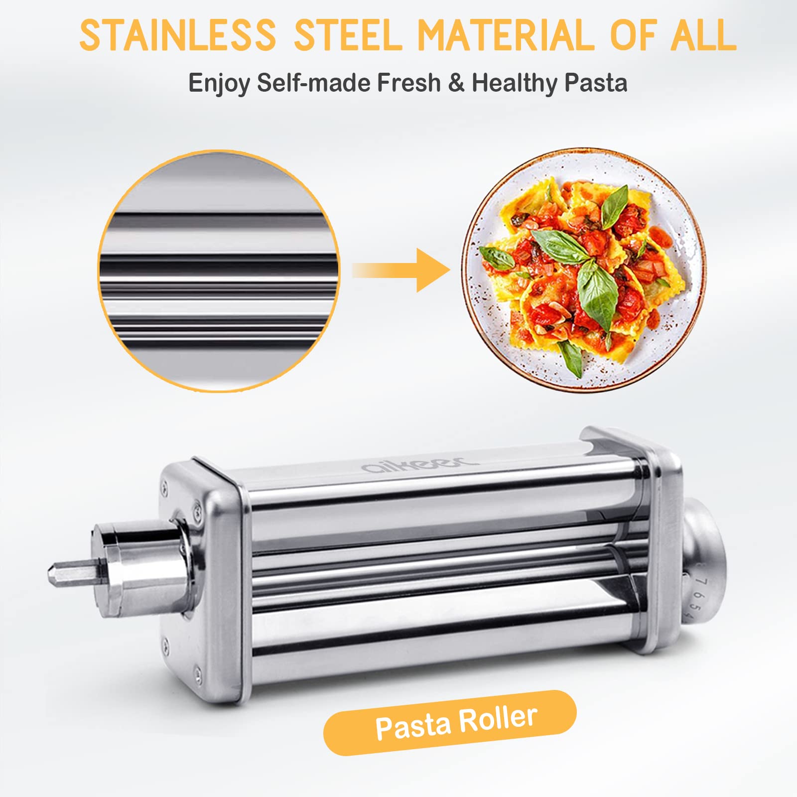 aikeec Pasta Sheet Roller for Kenwood Stand Mixers with Stainless Steel
