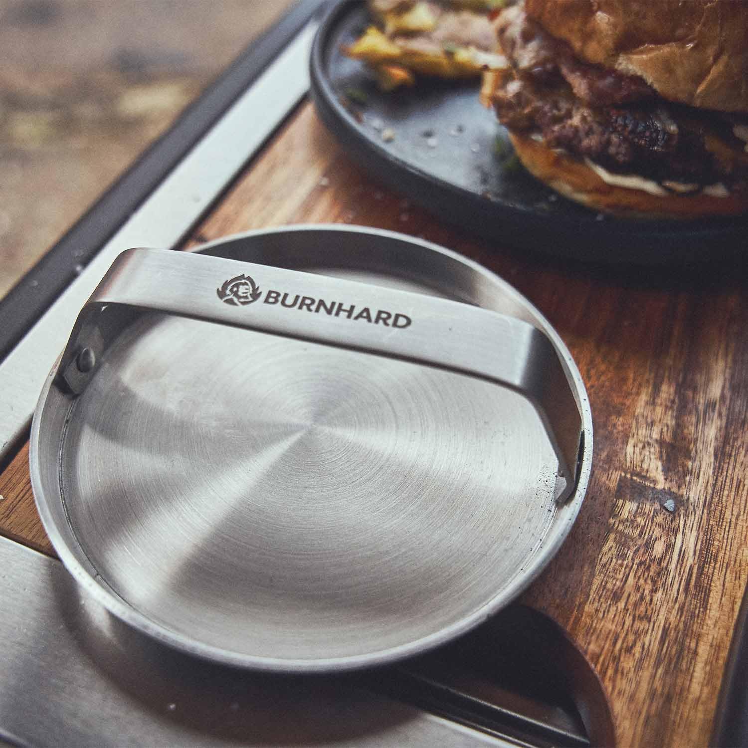 BURNHARD® Edelstahl Burger Smasher, 14 cm, Grillpresse, Hamburgerpresse, Spülmaschinenfest