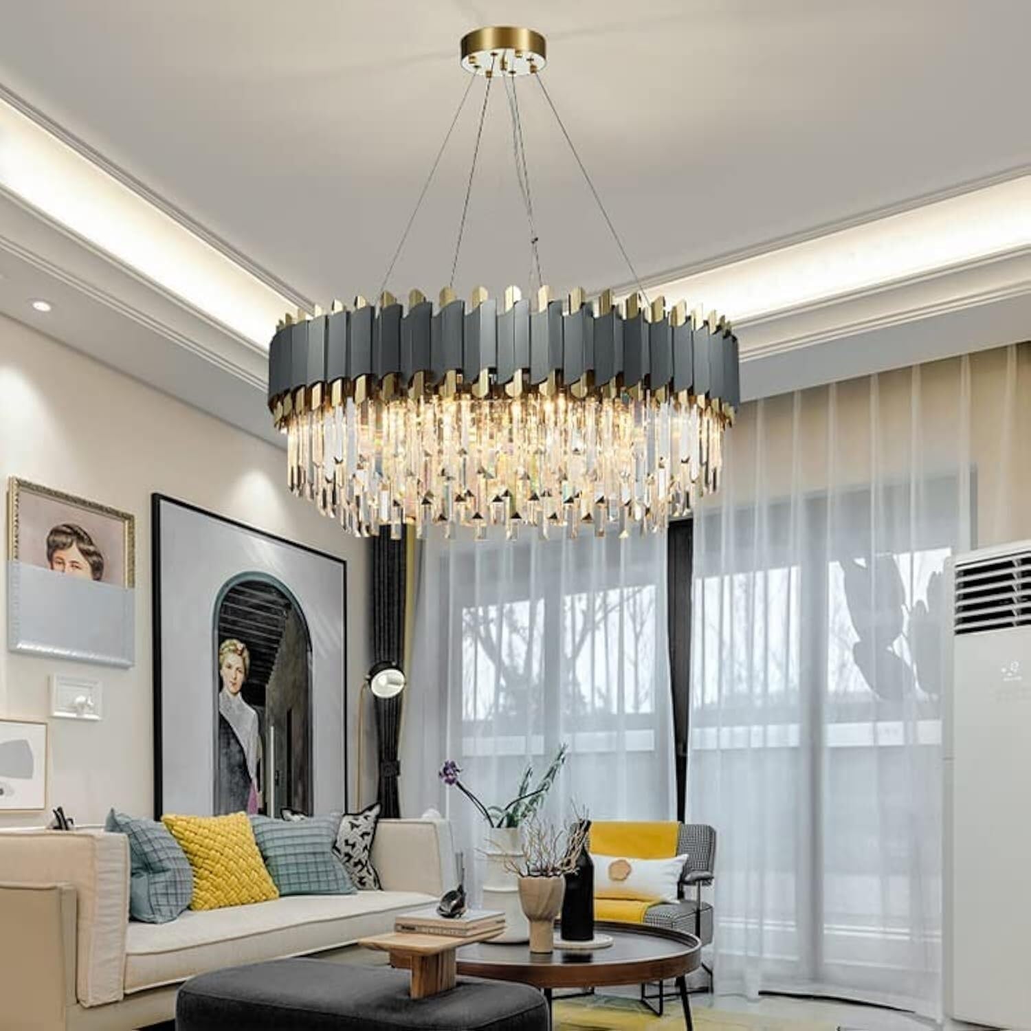 Modern Crystal Raindrop Chandelier - Elegant Ceiling Light Fixture for Dining Room, Living Room, Kitchen, Foyer, Adjustable Height Pendant Light