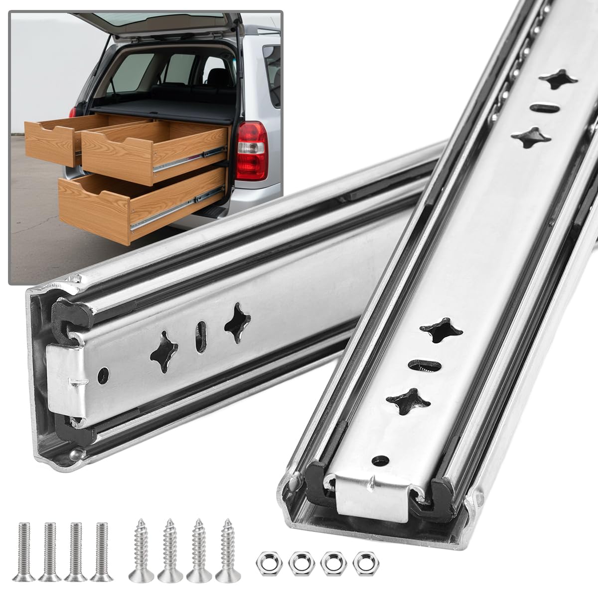 Heavy Duty Drawer Runners, 450mm Drawer Slides Full Extension Ball Bearing Rails Track Guide Glides Side Mount Max Load 130kg 1pair for Good Shelf, Van, Truck, RV, Camping